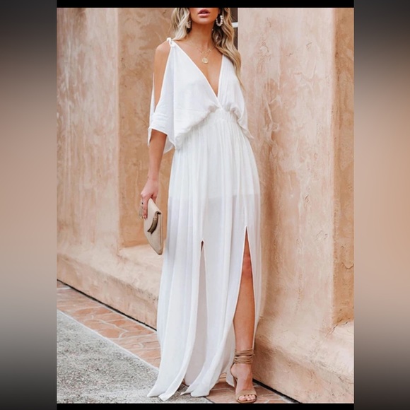 Cold Shoulder Maxi Beach Cover Up Dress Extra Large White EUC LIKE NEW - Picture 1 of 15